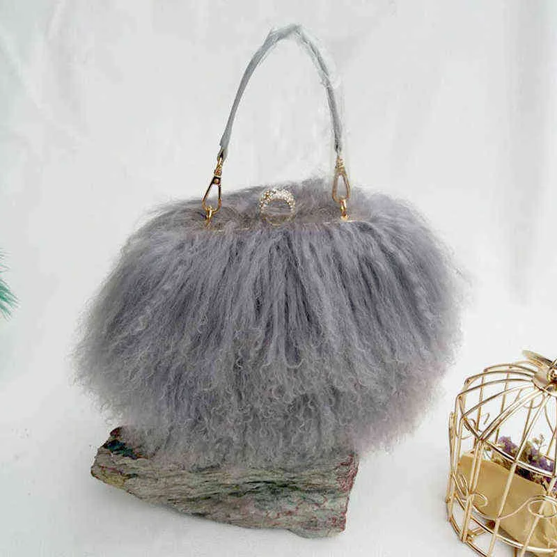 HBP Real Wool Bag Beach Wool Fur Shoulder Bag Wool Ladies Handbag Fashion Luxury Mongolian Sheep Fur Handbags 220809