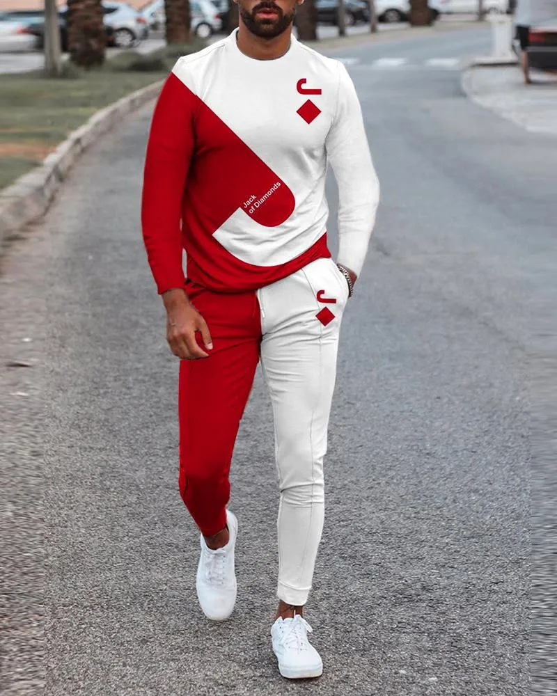 Мужская мода 3D спортивный костюм спортивные костюмы осень спортивная одежда мужской спортивный костюм футболка с длинными рукавами брюки комплект из 2 предметов 220722