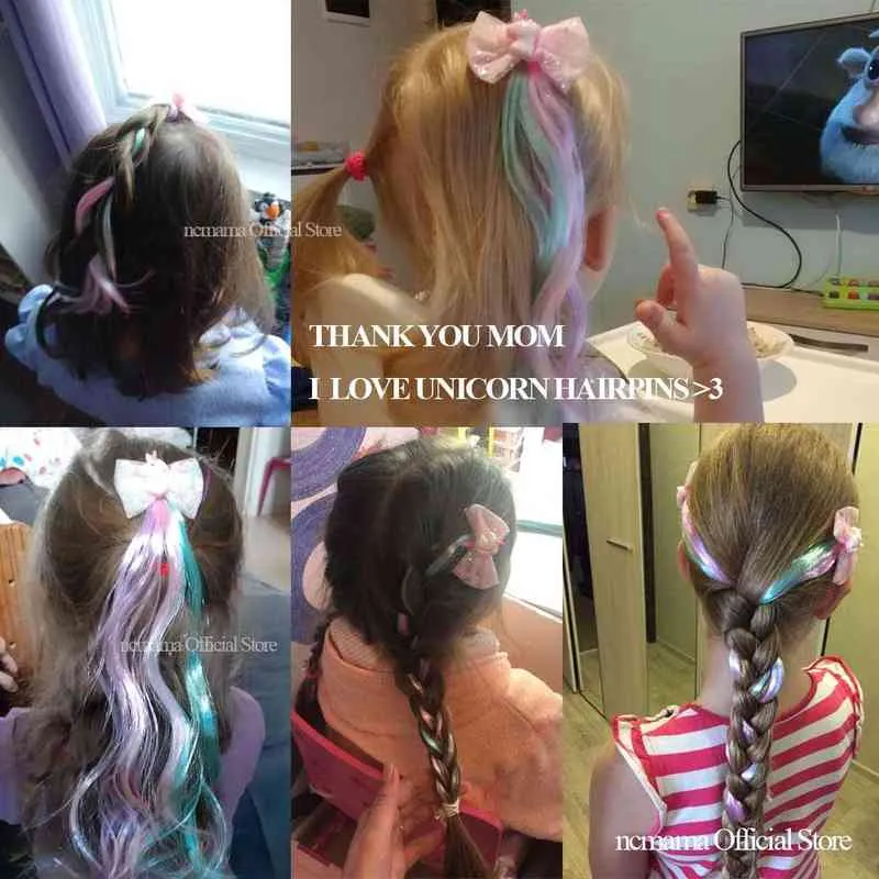 Ncmama – nœuds de cheveux pour filles, pinces à cheveux en fil à paillettes avec perruque longue, accessoires de cheveux de princesse pour fête d'enfants AA220323