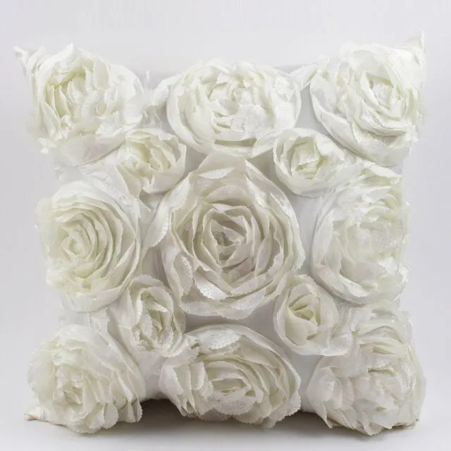 Travesseiro de travesseiro estilo europeu Rosas 3D Rosas bordadas Capa de almofada de almofada Casamento Casa Decorativa Sofá Almofadas Cojines Decorativos para SOF 220714
