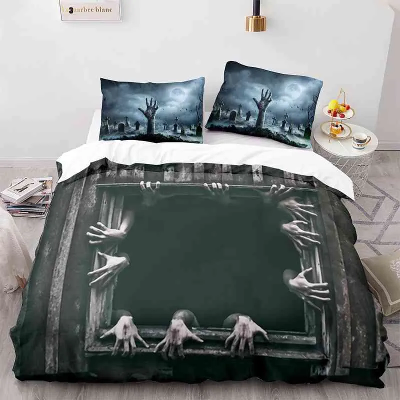 Capas de edredão do tema de terror Conjunto de roupas de cama góticas para adolescentes homens adultos Halloween Quilt King/Rainha/Tamanho Completo