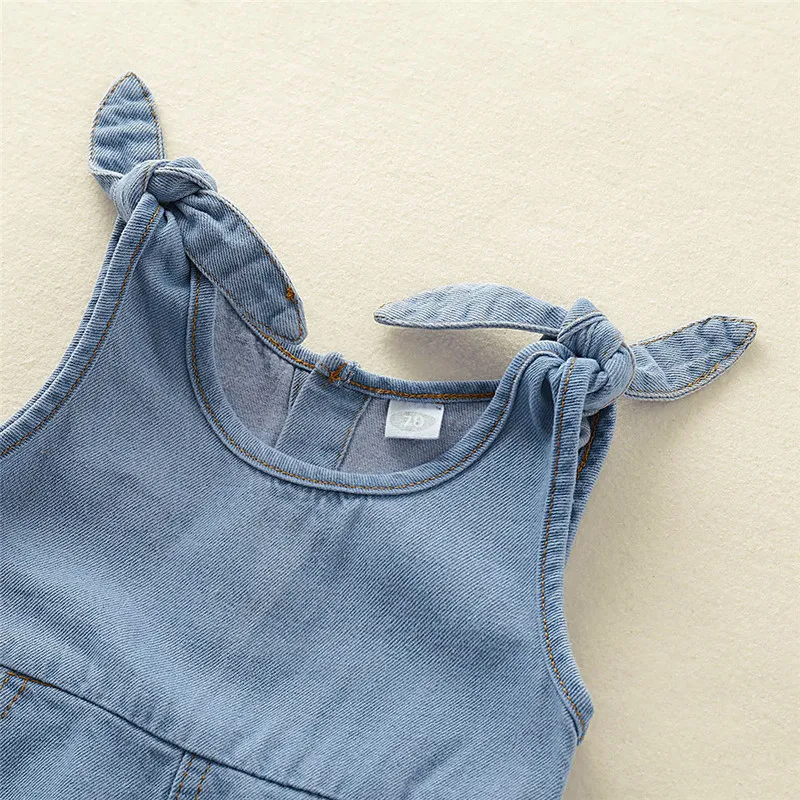 NASHAKAITE Baby Girl Clothes Shoulder Bandage Jeans Overalls Pocket Deco Cute Denim born Jumpsuit 220426