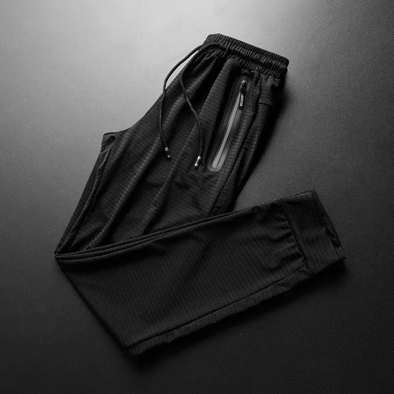 夏の超薄い網のエアコンのズボンプラスサイズの緩いアイスシルク冷却ハイストレッチズボンQuick-Dristing Sweatpants 220330