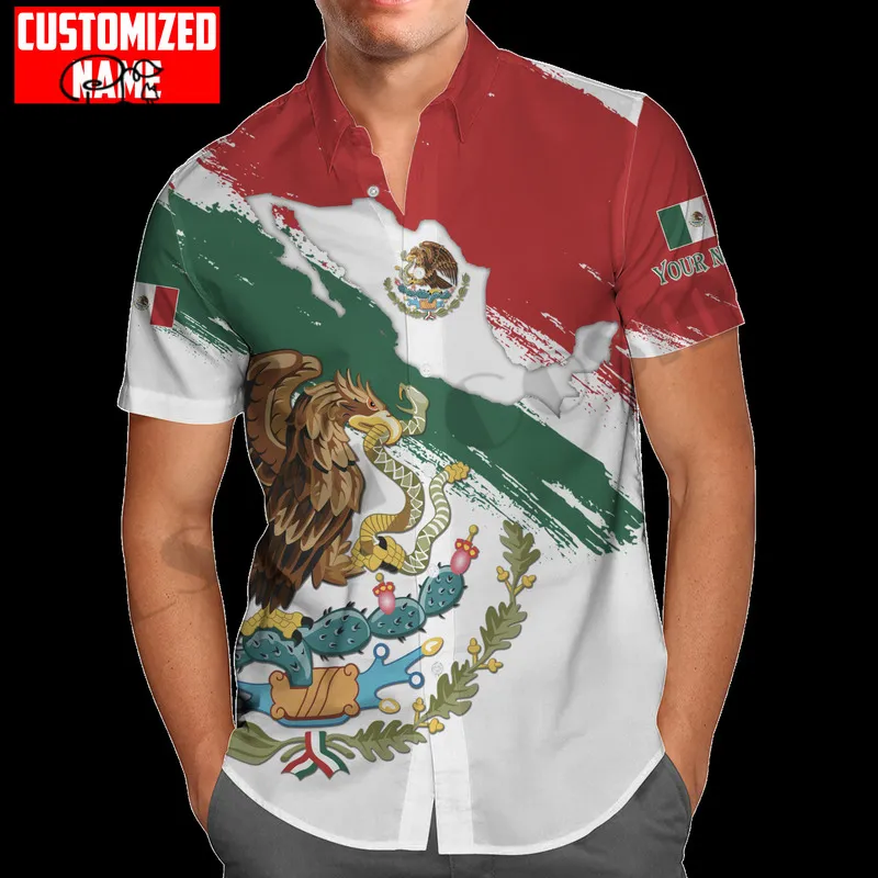 PLstar Cosmos Mexico Personalized Custom Name Hawaiian Shirts Fashion 3DPrint Summer Funny Beach Short Sleeve Casual A 3 220713