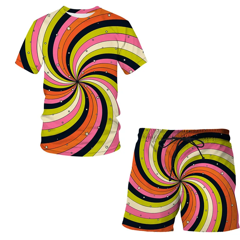 Psychedelic Vertigo Verão 3D Impresso Homens T-shirt Shorts Set Masculino Sportswear Treino O Pescoço Manga Curta Roupas Masculinas Terno 220624