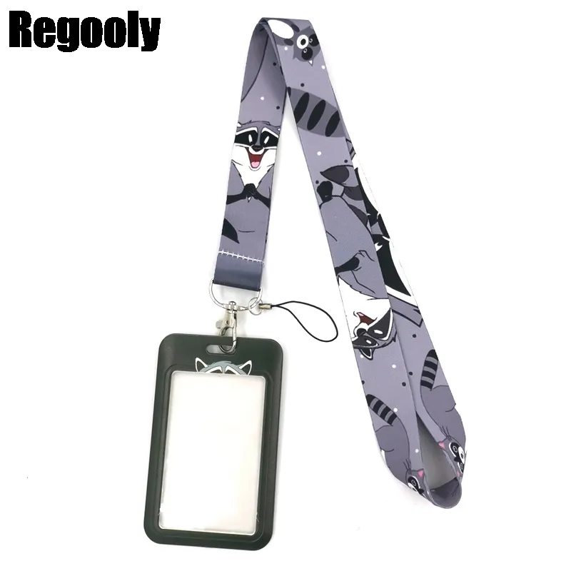 Raccoon Bears Fashion Lanyard ID Badge Holder Bus Pass Case Cover Slip Bank Credit Strap 220516