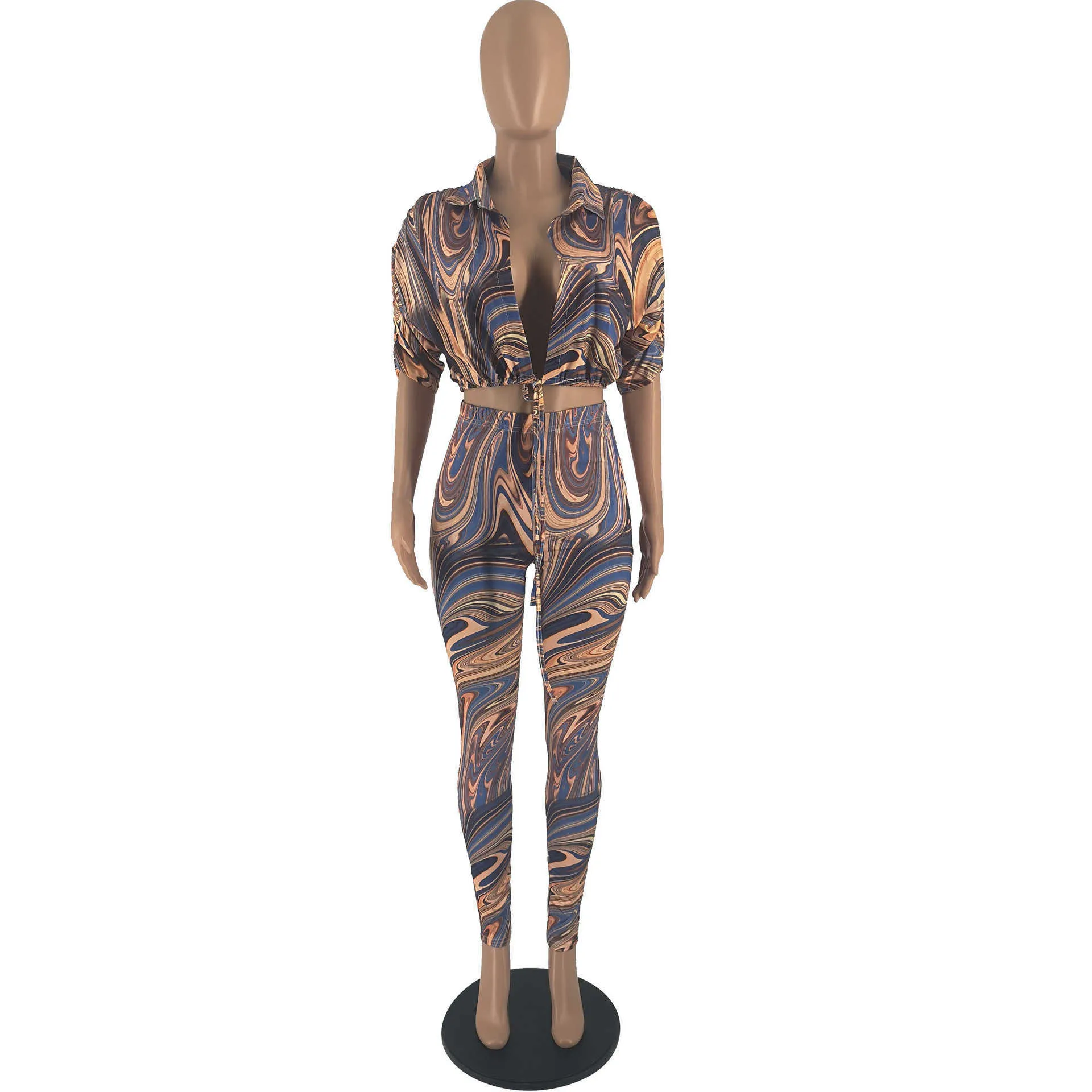 Femmes de survêtement Modèle géométrique vintage Deux pièces Set Shirts et Pantalon pour Lady Fashion Floral imprimé Casual Suit 4767929