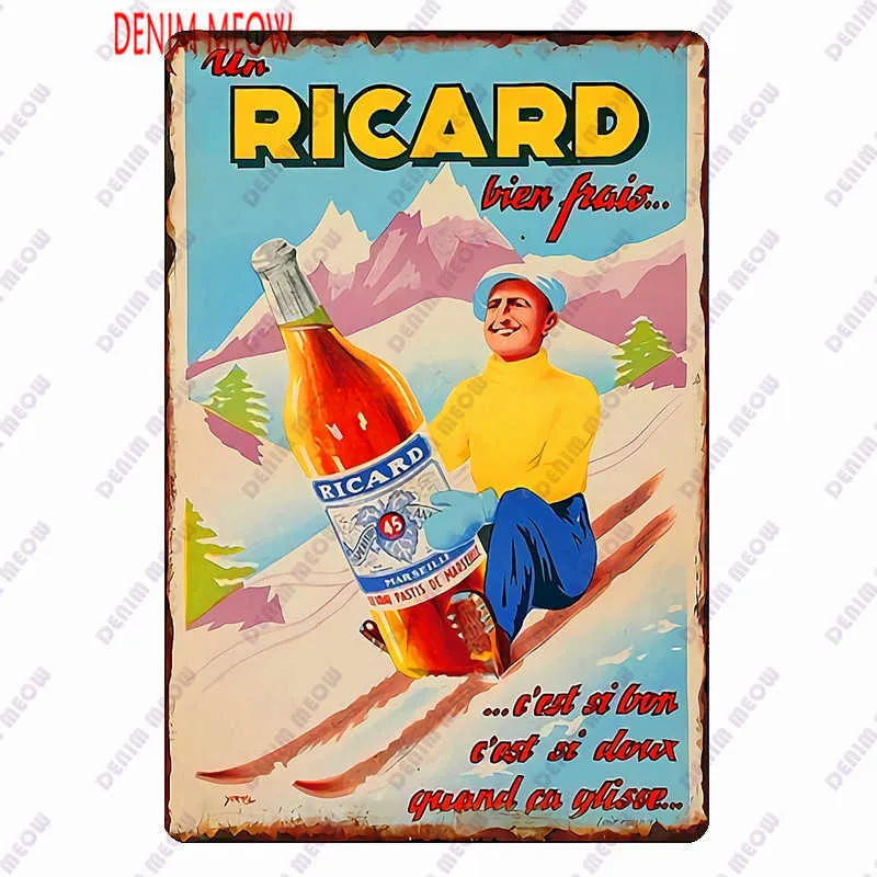 Vintage Ricard Beer Plack Metal Tin Sign Absolut Wine Poster Dekorativ väggkonst klistermärke Retro Plate Pub Club Bar Decor3339917