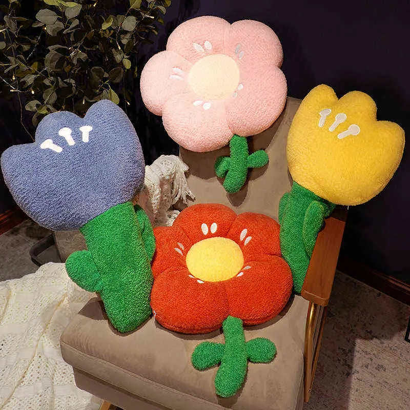 Cartoon Plush Soft Flower Shape Seat Chair Cushion Filled Colorful Tulip Ornamental Room Bed Decor Baby Game Floor mat J220704