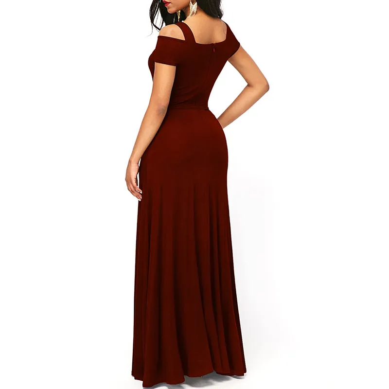 Kvinnors klänningar Casual Long Maxi Evening Party Beach Dress Solid Wine Red Black Square Collar Summer Costume 220611