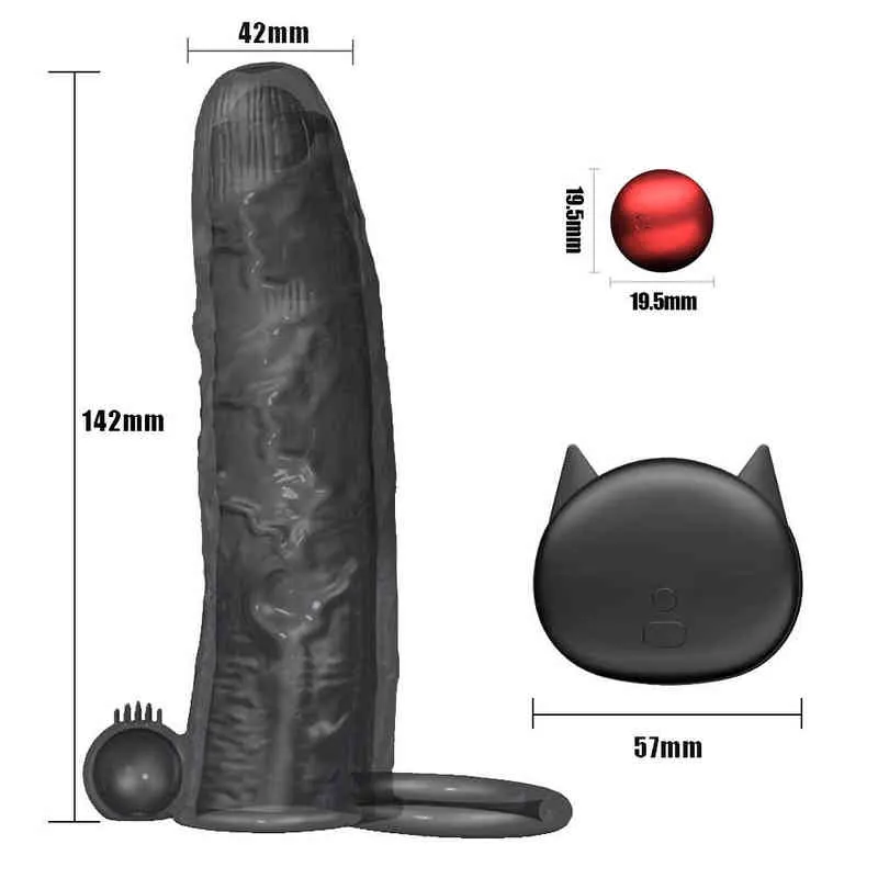 Nxy Cockringe Vibrator Penishülle Erwachsene Sexspielzeug für Männer Paare Masturbator Vibrierende Vergrößerung Wiederverwendbares Dickkondom 220505