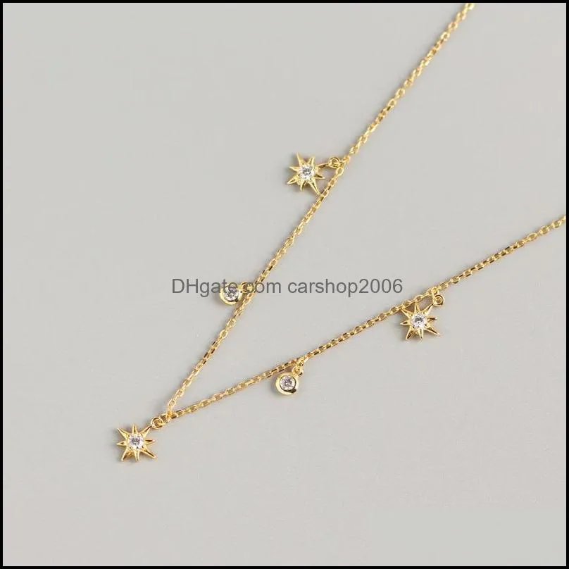100% Genuine 925 Sterling Silver Chain Necklaces for Women Europe INS Geometric Stars Zircon Necklace Fine Jewelry YMN205