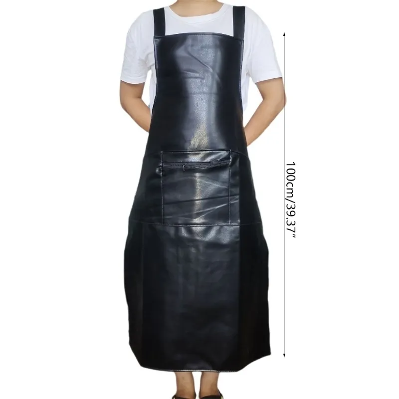 Leather Work Apron with Pockets for Men Women Waterproof Oil-proof Chef Cooking Aprons Kitchen BBQ Grill 220507