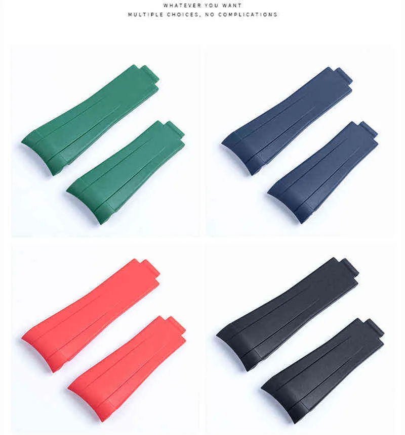 20mm Rubber Band Black Green Blue Adjustable Fold Buckle Band for Strap For Submariner263O