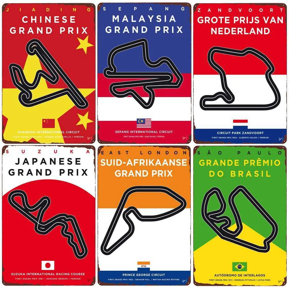 Vintage F1 Чемпионат металлические жестяные вывески гоночной дорожки плакат Бар -батон