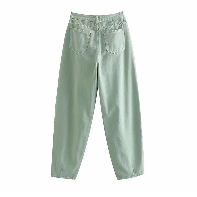 Catonatoz 2248 damskie spodnie ładunkowe zielona plisowana mama dżinsy wysokiej talii luźne harem chłopak casual spodnie 220330