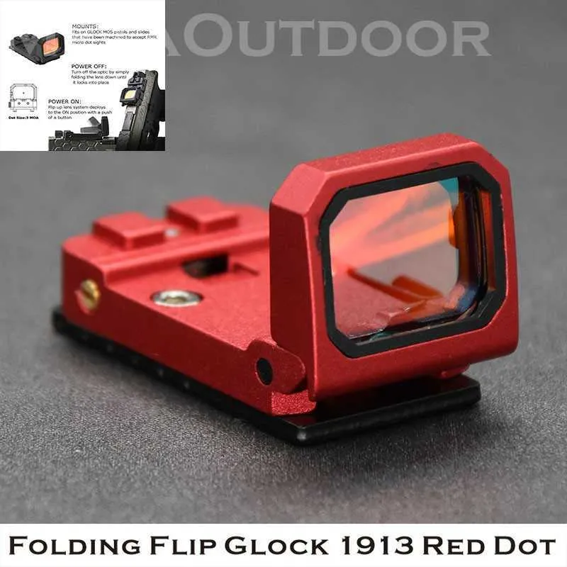 Reflex Mini 1x Red Dot Pistol Rifle Sight Scope With Folding Flip Weaver 1913 Picatinny Mount Glock Base For Airsoft Hunting