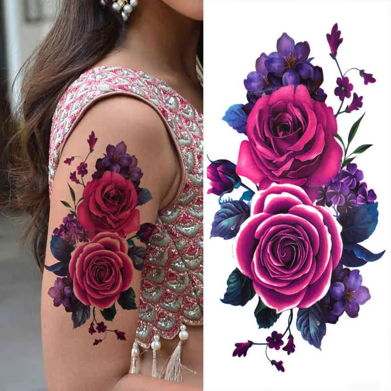 NXY Temporary Tattoo 3d Lily Flower s for Women Adults Rose Lotus Anemone Sticker Fake Half Sleeve Watercolor Arm Tatoos 0330