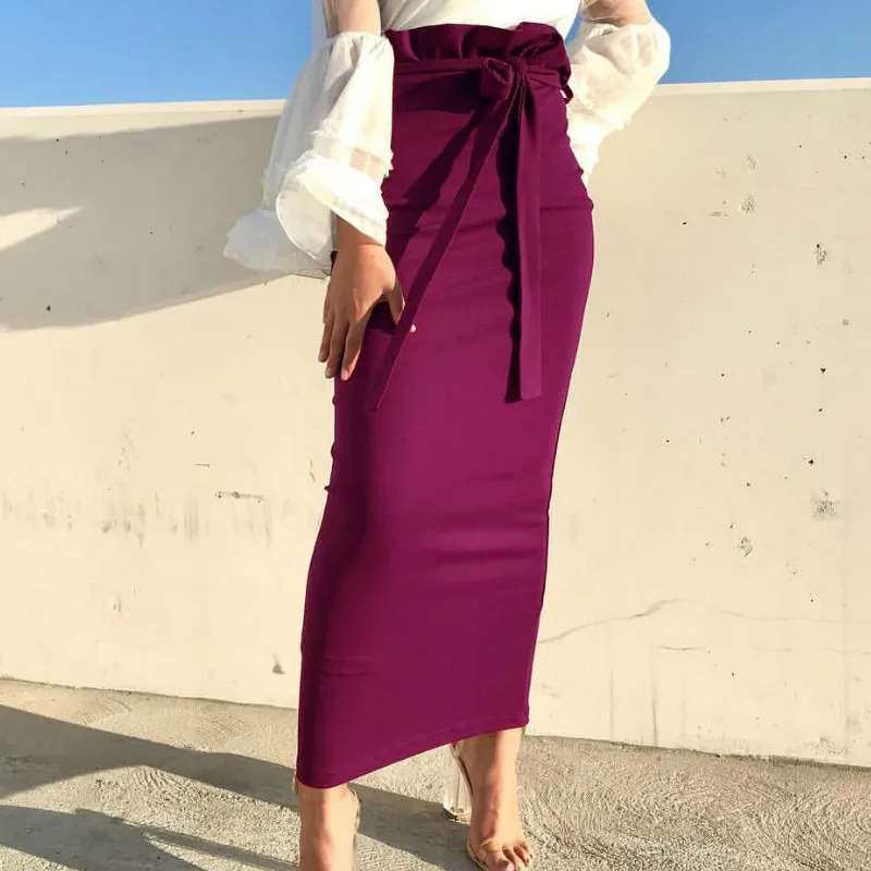 Kış Sonbahar Yüksek Bel Kadınlar Etekler Müslüman Düğmeler Bodycon Kılıf Uzun Etek Femme Seksi Kalem Katı Streetwear GV799 220317