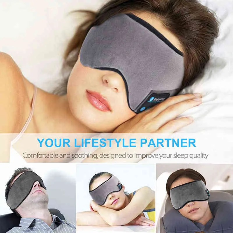 Bluetooth uyku kulaklık göz maskesi uyku kafası yumuşak elastik konforlu kablosuz müzik kulaklıklar 220509
