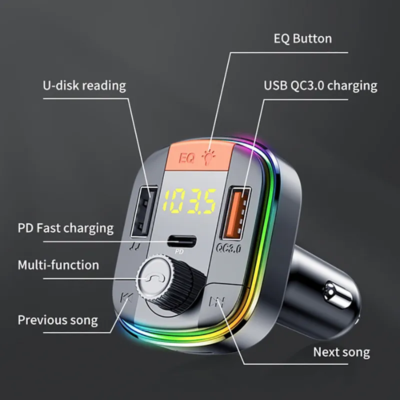 T832 CAR MP3 Player Bluetooth 5.0 Handsfree FM Sändare USB Charger QC3.0 PD Quick Charge Music Players Radio