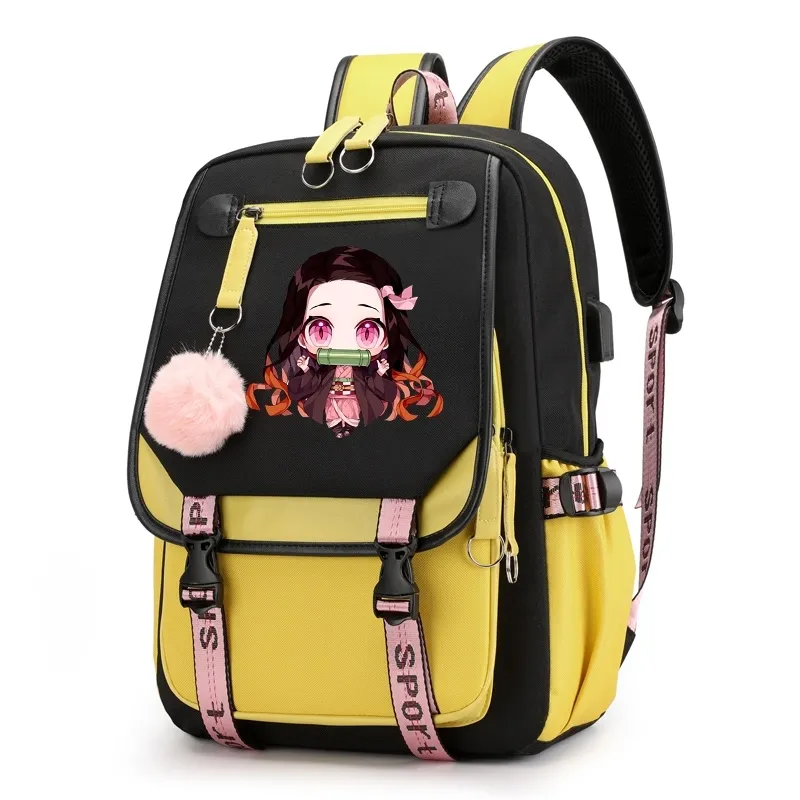 Демон -убийца Nezuko рюкзаки для мужчин аниме -школьная сумка для подростка Canvas Laptop Back Pack Women Rucksack Anime Nezuko Backpack 2290A