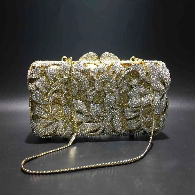 Borse da sera Xiyuan Gold Pochette Soiree Borsa da sera da donna Classica borsa da festa con pochette da fiore Modello fantasia da sposa Borse di cristallo con diamanti 220321