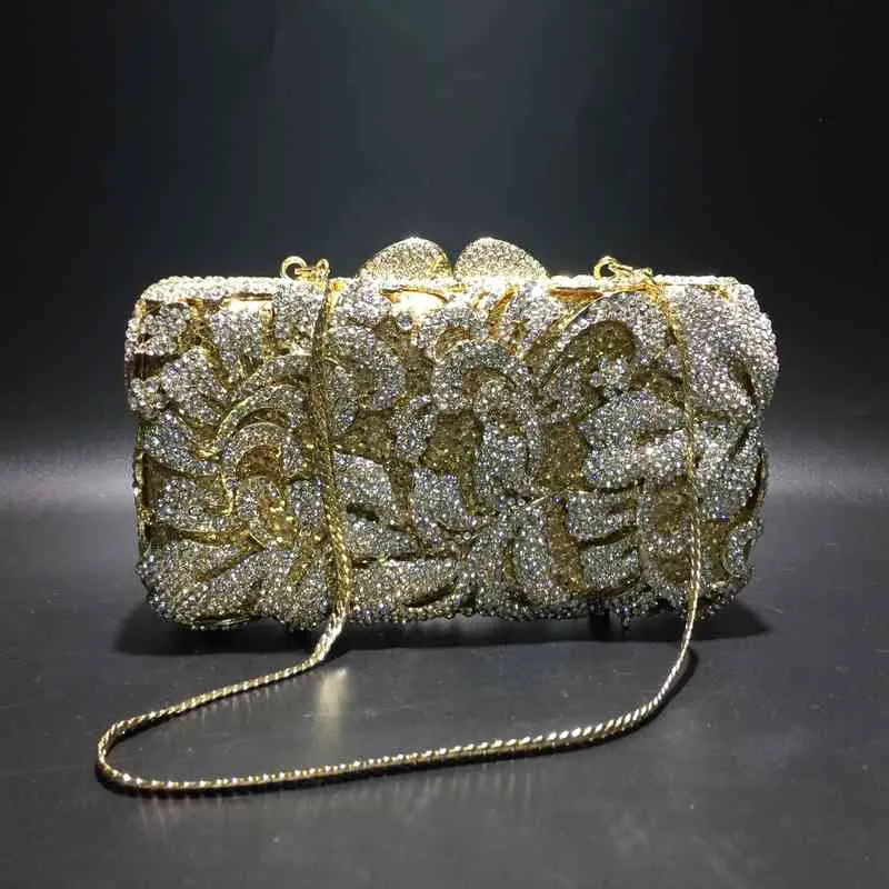 Evening Bags Xiyuan Gold Pochette Soiree Women Evening Bag Classical Flower Clutch Party Purse Wedding Fancy Pattern Diamond Crystal Bags 220321