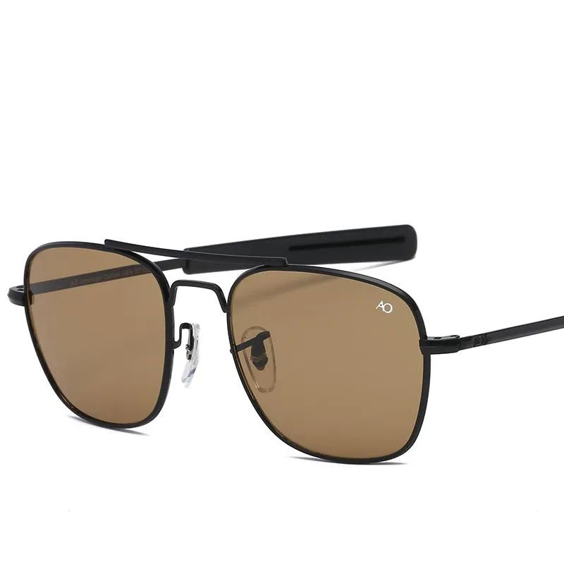 Lunettes de soleil avec étui Aviation AO pour hommes, lunettes de soleil de styliste pour hommes, lentille en verre optique militaire de l'armée américaine Carton309D