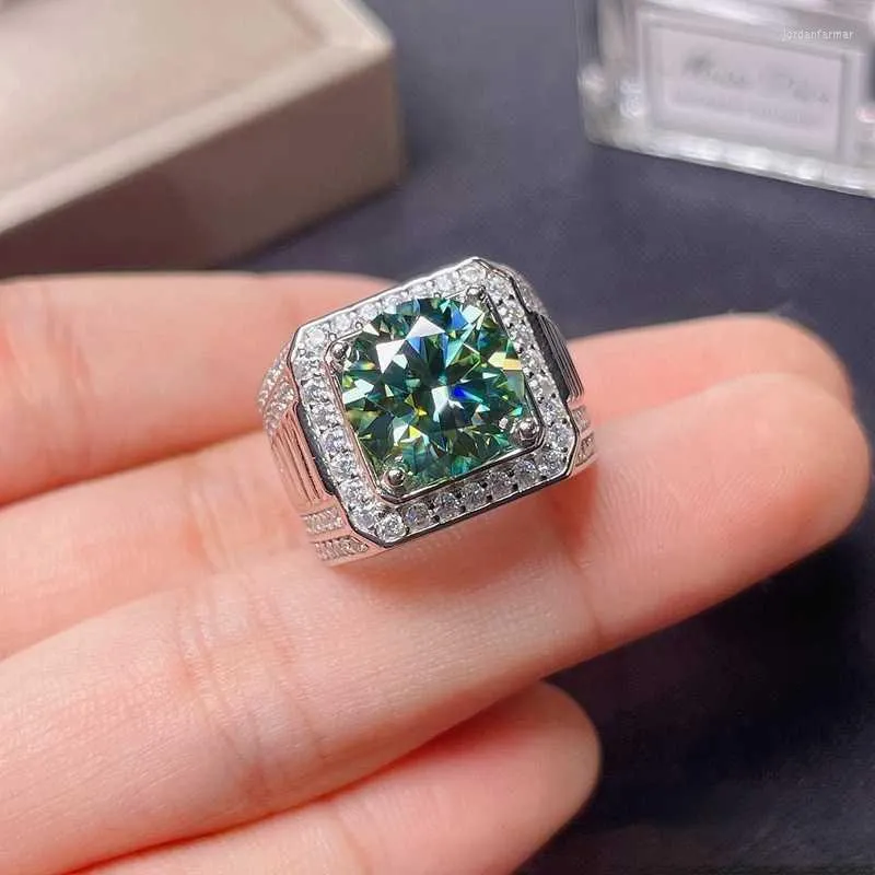 Anéis de Cluster 5ct Verde Moissanite Mens Anel 925 Prata Bela Firecolour Diamante Substituto Gra Certificado Luxo Jóias2946