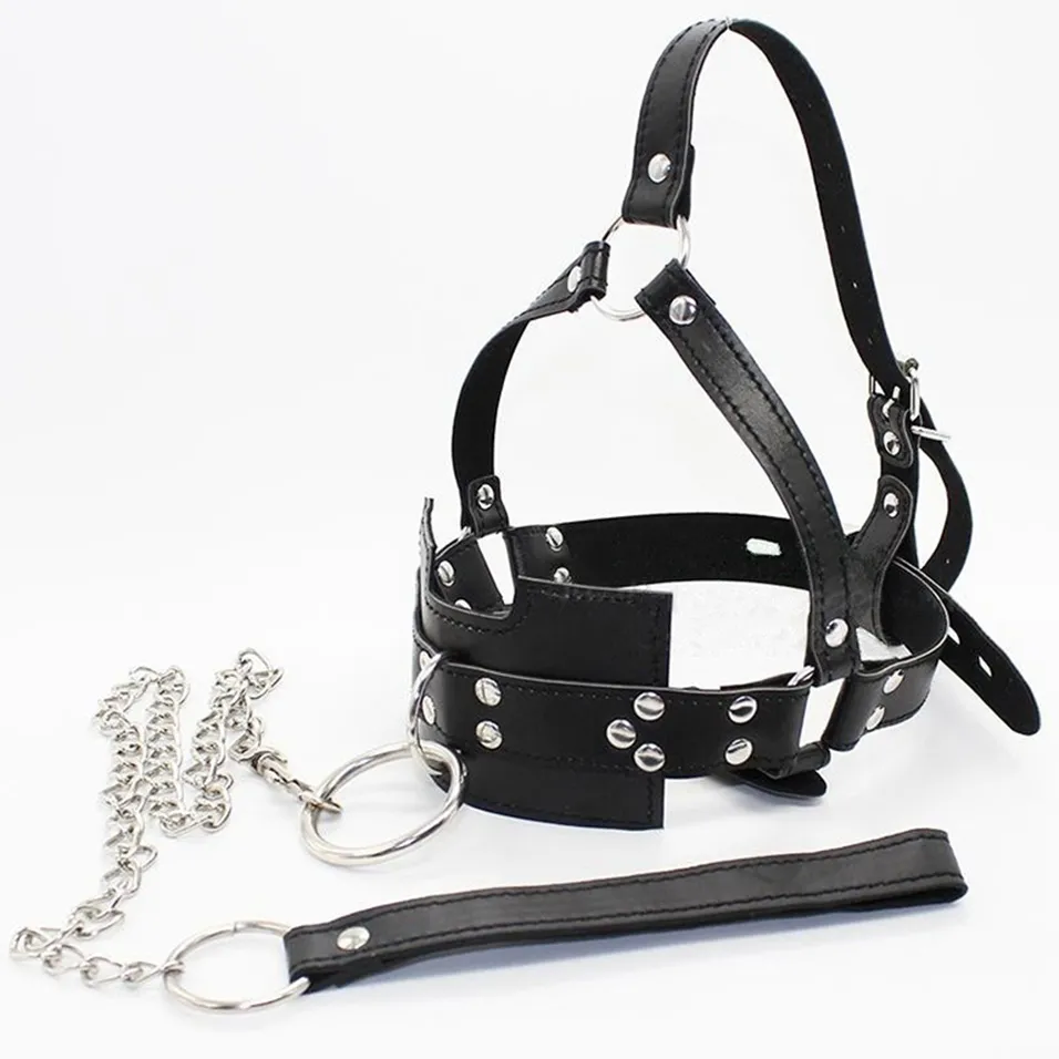 Bondage sexy Pu Leather Slave Head Harness avec bouche bouche sangle de file