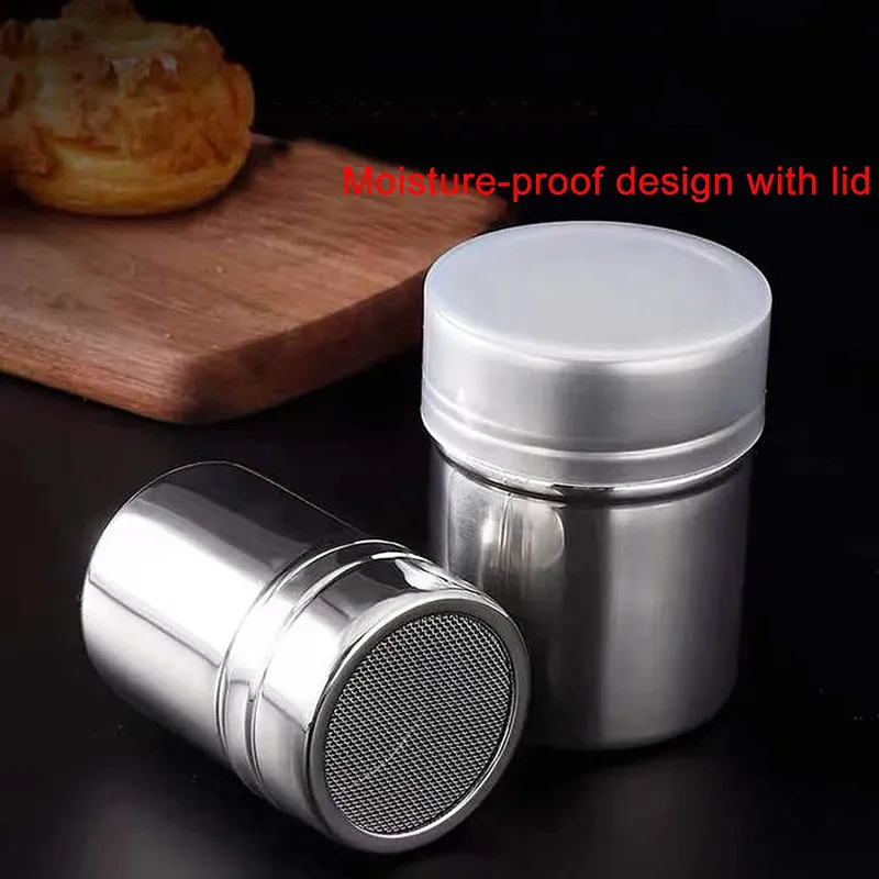 Stainless Steel Chocolate Shaker Duster 16 Coffee Stencils Sprinkles Powder Set Durable Mesh Sifter for Lcing Sugar Cocoa Flour 220509