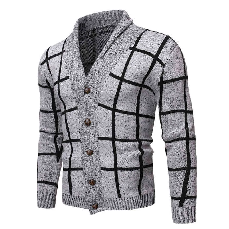 Men Casual Plaid Print lange mouwen lange mouwen enkele borsten borsten trui Vest Plaid lange mouwen gebreide trui jas L220730