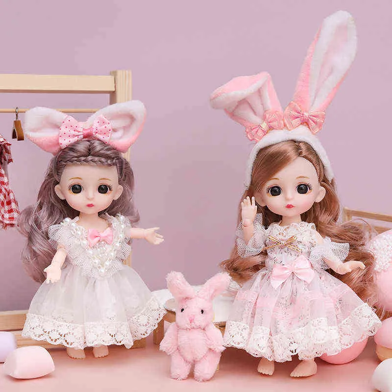 Nya 13 rörliga fogade prinsessan dockor leksaker mini 16cm 1/12 bjd docka tjejer leksaker 3d ögon makeup dockor med kläder w220326