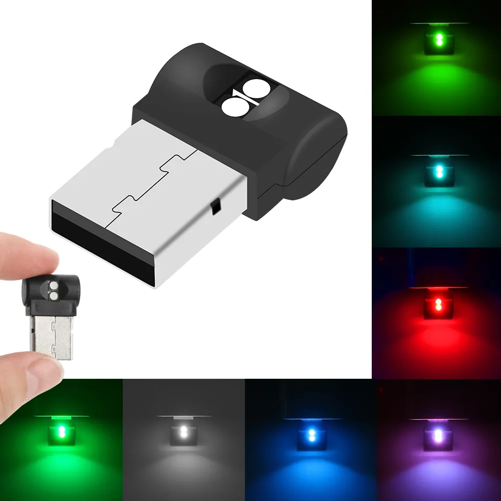 Mini USB LED -bil Lätt Auto Interiör Atimospat Ljus Emergency Lighting Light PC Auto Colorful Decorative Lamp Car Accessory
