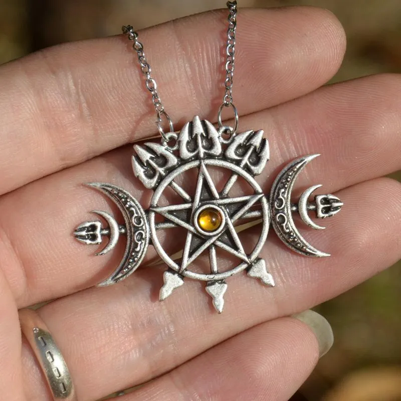 Colares com pingente Sigil de Hecate Triple Moon Pentagrama Colar Gótico Wicca JóiasColares com pingentePendant289K