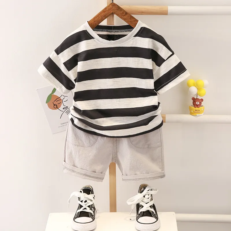 Boy Set Baby Boys Suit Cotton Summer Casual Outing Clothes Top Shorts Clothing for Children's Infant Stripe Kids Fashion 220507