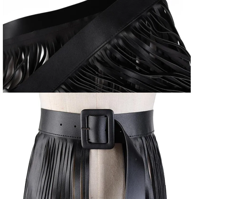 Belts Women Harajuku Waist Belt Skirt Gothic PU Leather Long Fringe Punk Wild Snakeskin Girdle With Buckle For Rave Costume324e