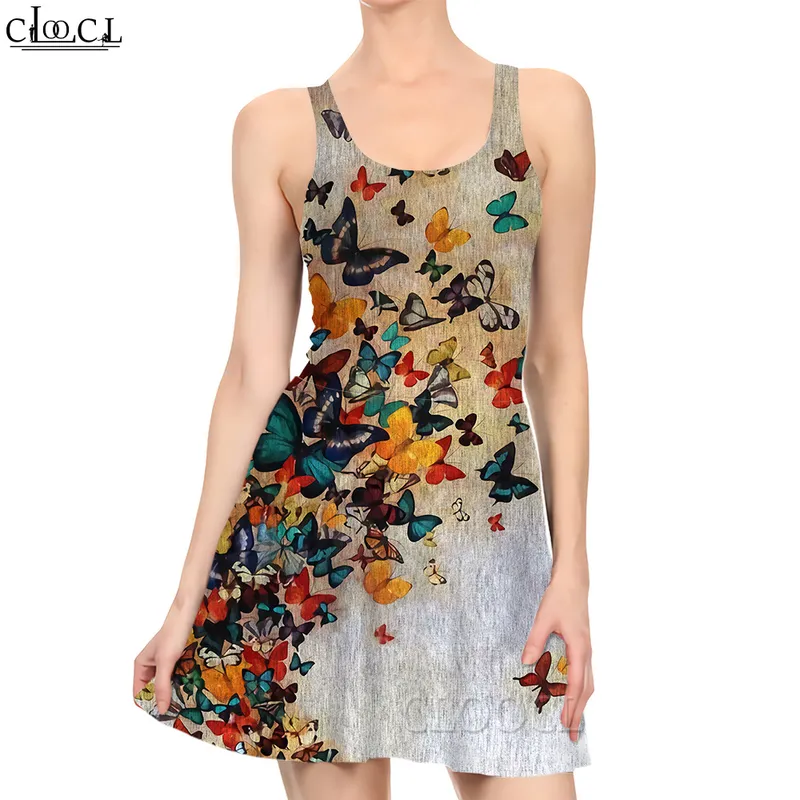 Kvinnor klär blomma fjärilar mönster 3D tryckt miniklänning för mod ärmlösa sexiga strandklänningar kvinnliga kläder 220616