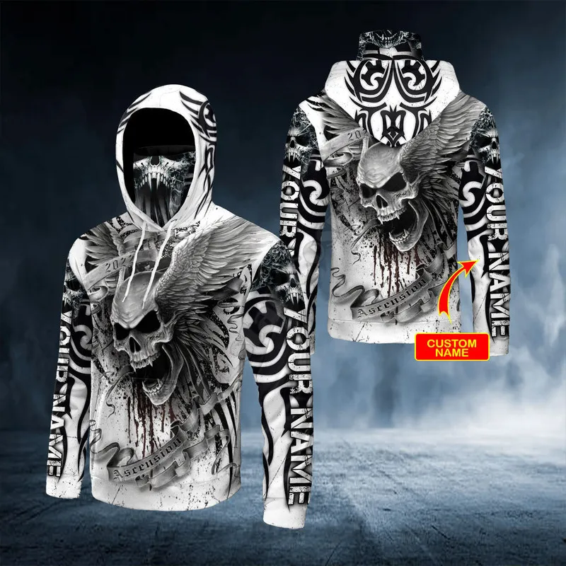 Angry Blue Fire Skull Custom Yous nennen 3D überall über bedruckte Bandana Hoodie US -Größe Frauen für Männer lässige Pullovermaske warm 220713