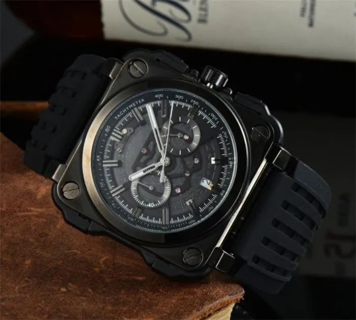 Wristwatches BR Model Sport Rubber Watchband Quartz Bell Luxury Multifunction Watch Business Stainless Steel Man Ross Wristwatch M207J