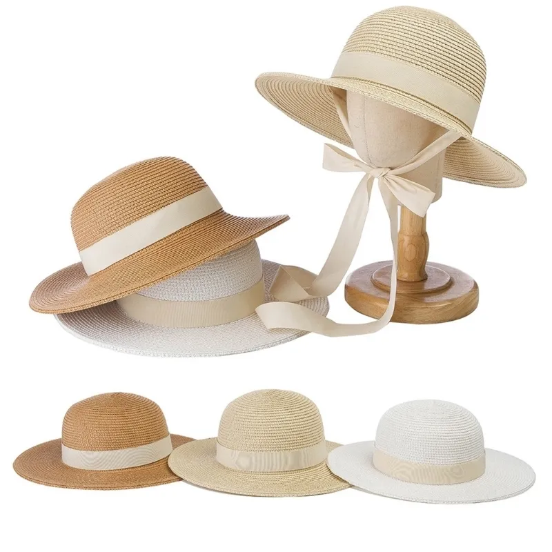Sun Hat For Children Outdoor Activity Chin Stem Justera Straw Hat Girls Raffia Sun Cap Summer Beach Seashore CX220510