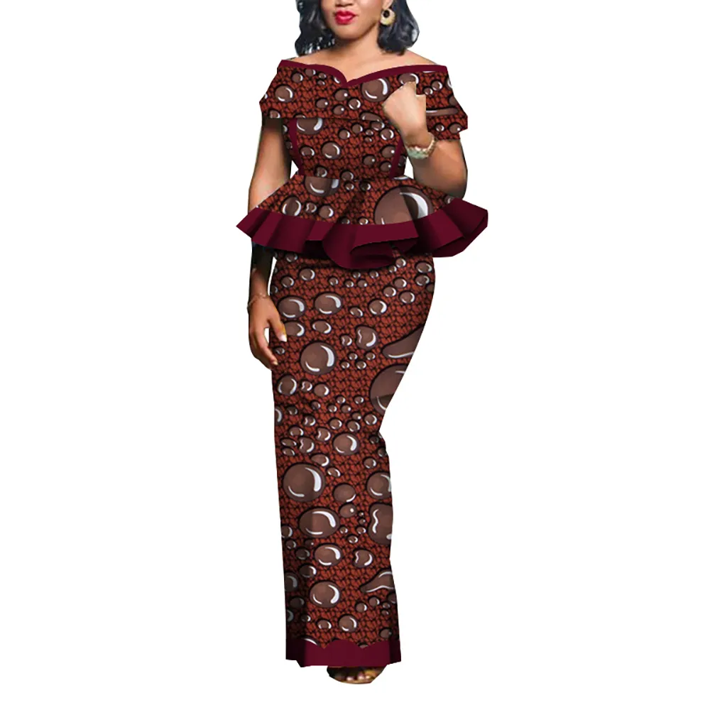 Bintarealwax 2 -delige jurk Afrikaanse jurk vrouwen roksets traditionele 2 stuks pakken op maat gemaakte dashiki -tops en rokken plus size kleding wy5104