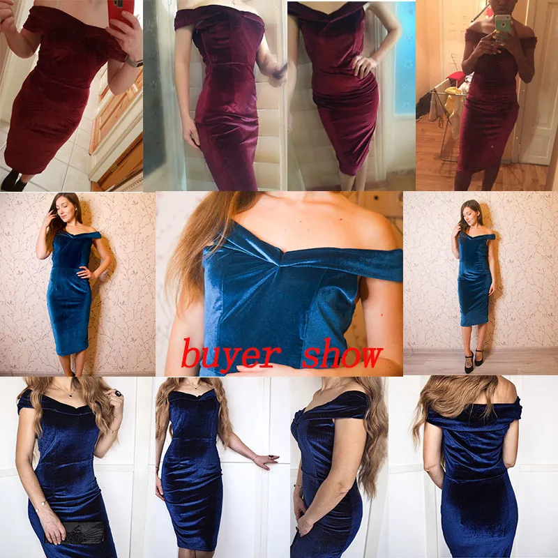 Cnyishe Velvet van het schouderfeest Dres Fashion Sexy Slim Bodycon Slash Neck Dres Velvet Dresses Vestidos 220509