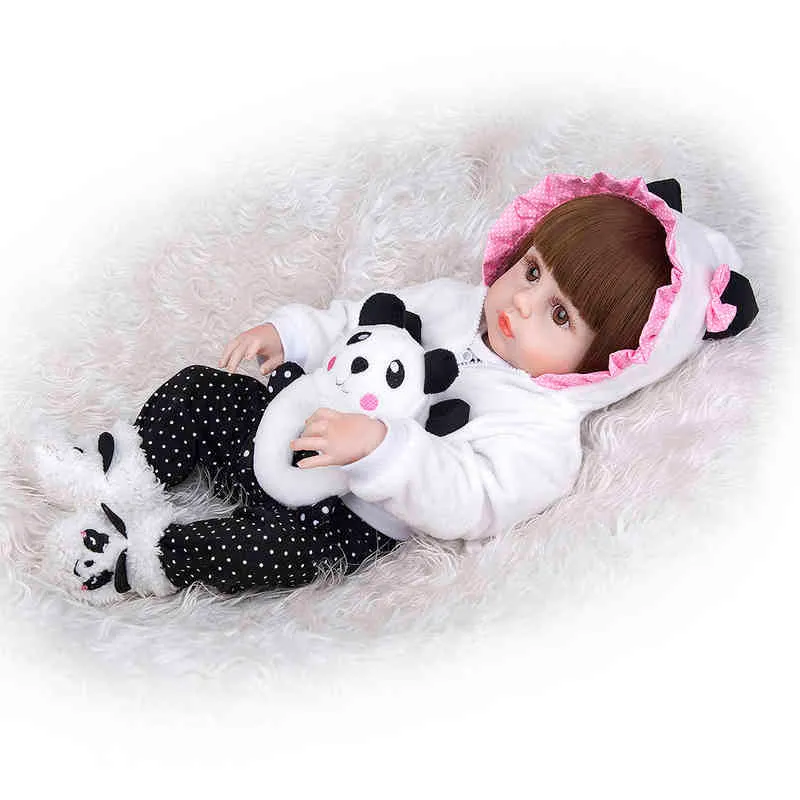 48cm Baby Doll Bebe Reborn Silicone Panda Brown Eye Can Take Bath Sent from Brazil R230925