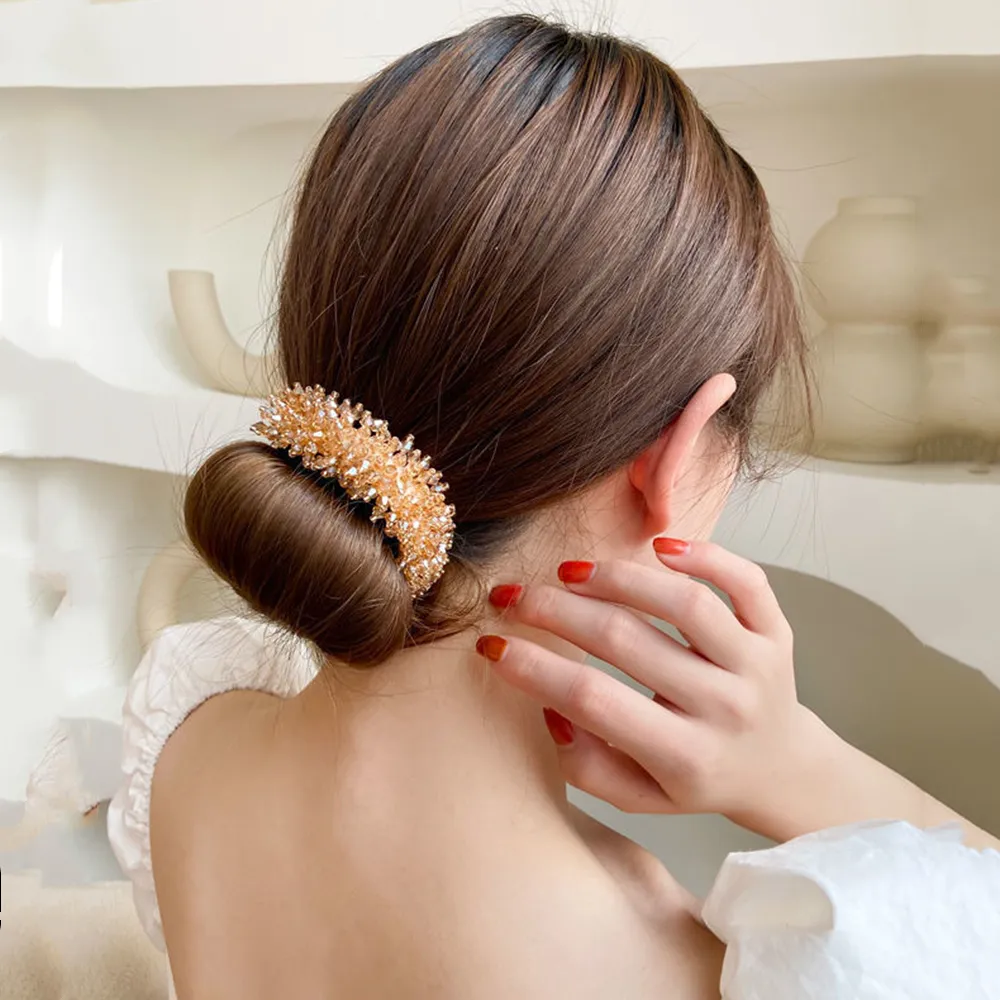 Épingle à cheveux en cristaux élégants pour femmes, artefact de cheveux tressés, bâton de cheveux bouclés et paresseux, bandeau en perles, outils de griffes de cheveux