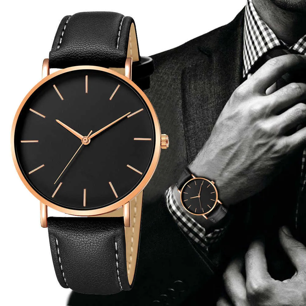 Simples moda homens de quartzo de quartzo relógios de couro cinta redonda relógio casual homem 2022 moderno clássico horloges mann