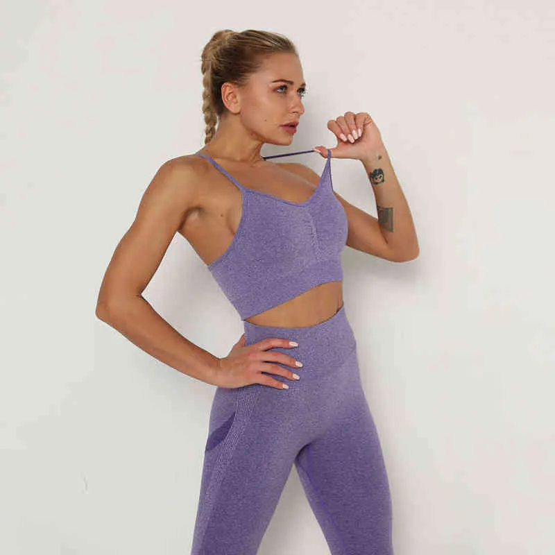Seamless Yoga Suit Female Running Training Workout Outfit Sportswear Pieces Leggings Set Sports Bra Women Gym Sport J220706