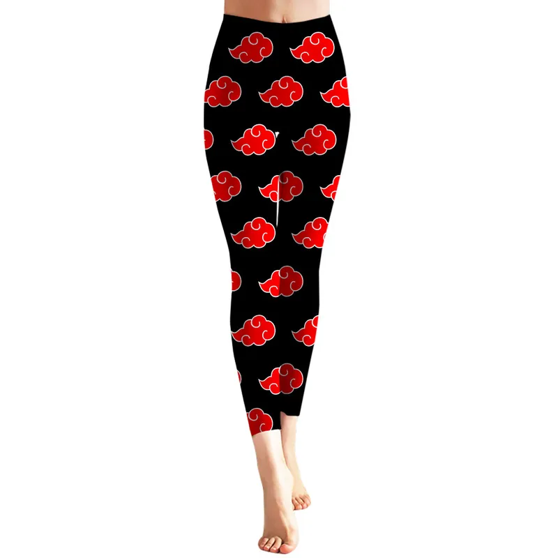 Kvinnor Legging Akatsuki rött molnmönster tryckt hög midje elasticitet Legging Kvinna för inomhus fitness Push Up Byxor W220616