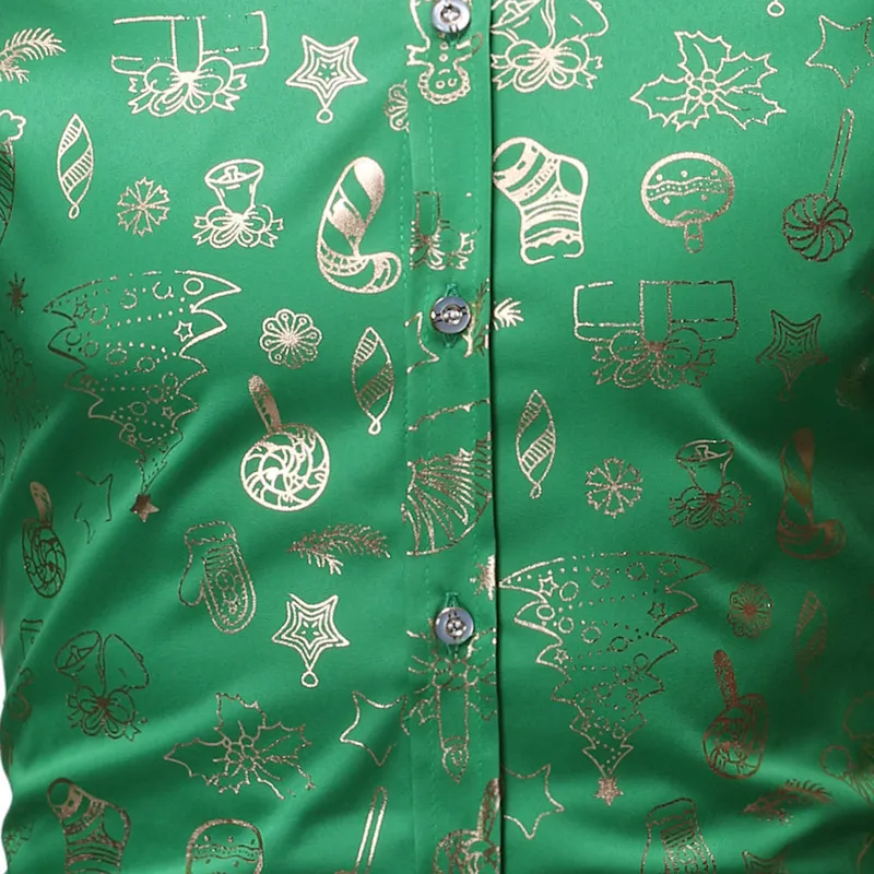 Camisas de vestir con botones de manga larga informal para hombre Tops Camisa de Navidad con estampado floral negro brillante Camisa informal de negocios para hombre 220516